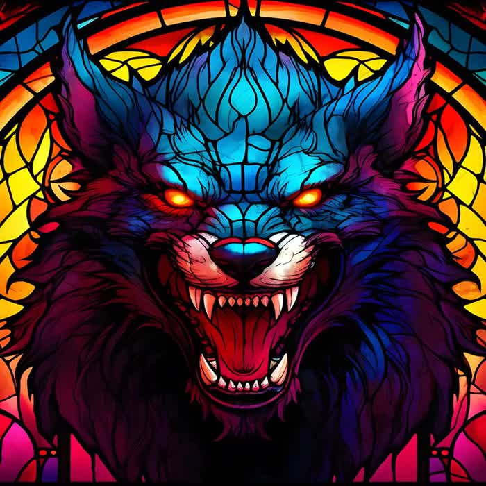 サンキャッチャーガラス - 狼男デザイン - 手作りステンドグラス風装飾